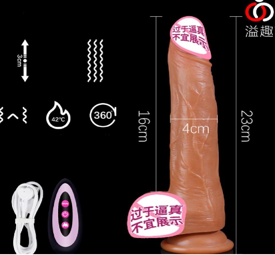USB Şarjlı Uzaktan Kumandalı 23 cm İleri Geri Hareketli Titreşimli Isıtmalı Dildo