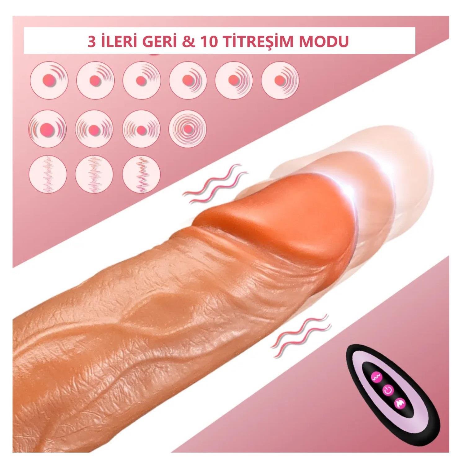 USB Şarjlı Uzaktan Kumandalı 23 cm İleri Geri Hareketli Titreşimli Isıtmalı Dildo