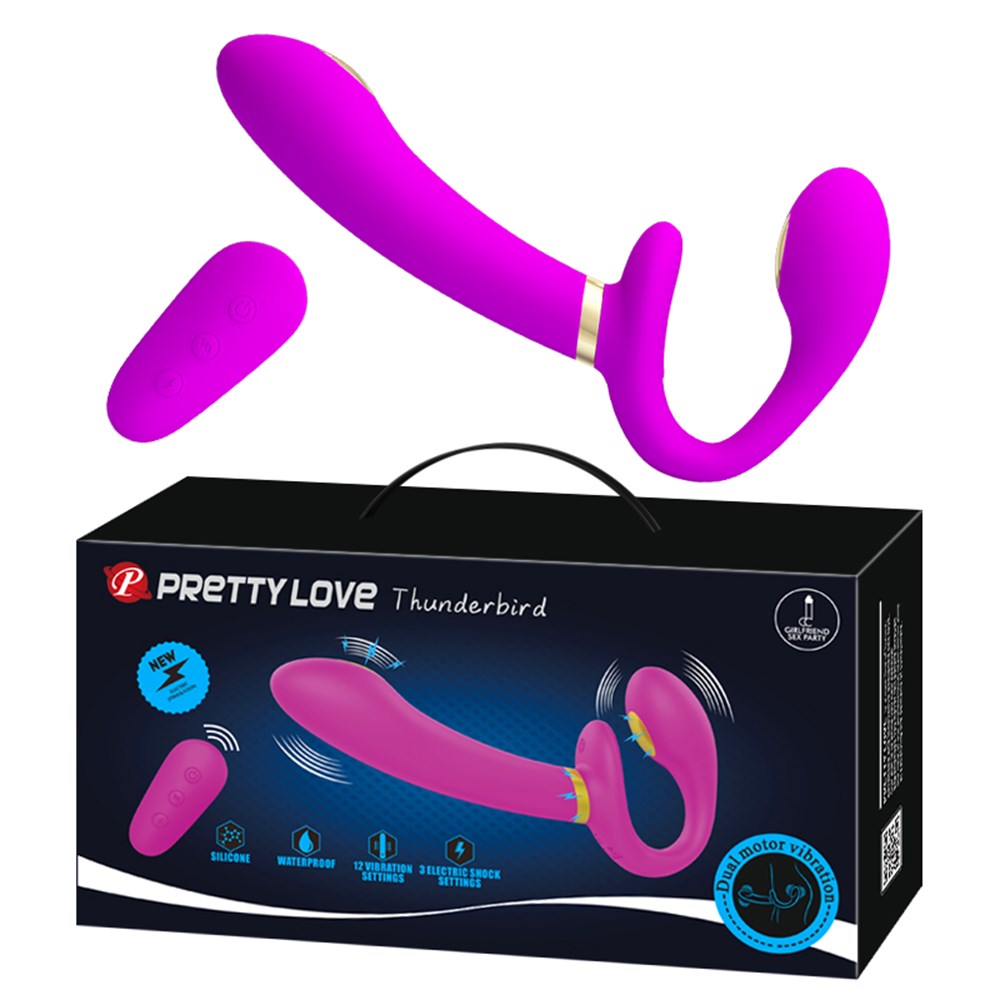 USB Şarjlı Uzaktan Kumandalı Elektro Şoklu Çift Taraflı Strapon Teknolojik G-Spot Vajinal Vibratör