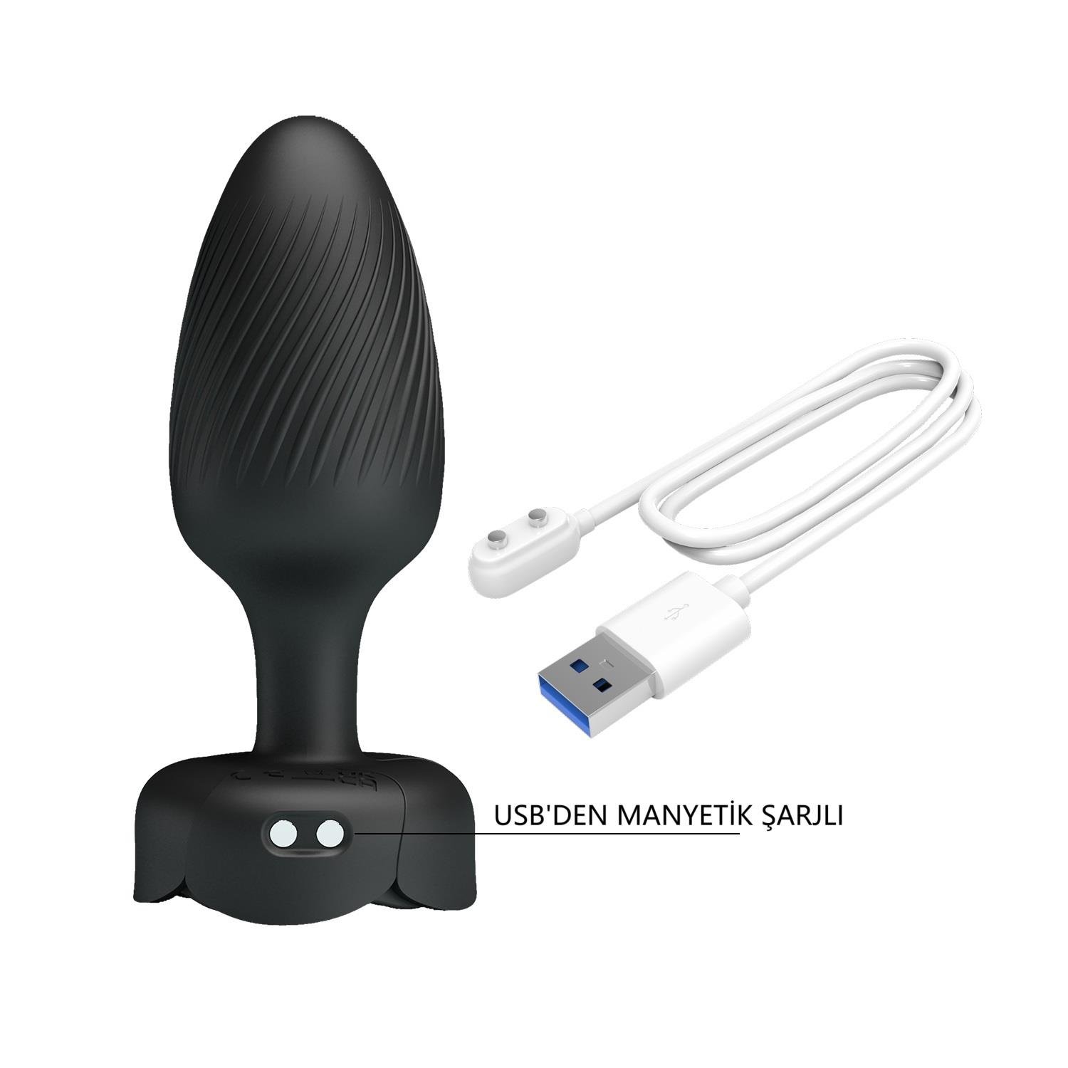 USB'den Manyetik Şarjlı 10 Farklı Titreşimli 5 Led Işıklı Silikon Anal Plug - Osborn