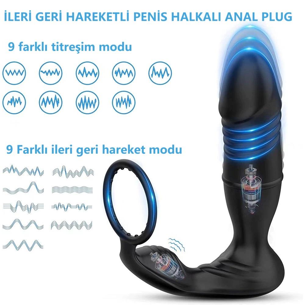 Uzaktan Kumandalı İleri Geri Penis Halkası Manyetik USB Şarjlı Titreşimli Anal Plug