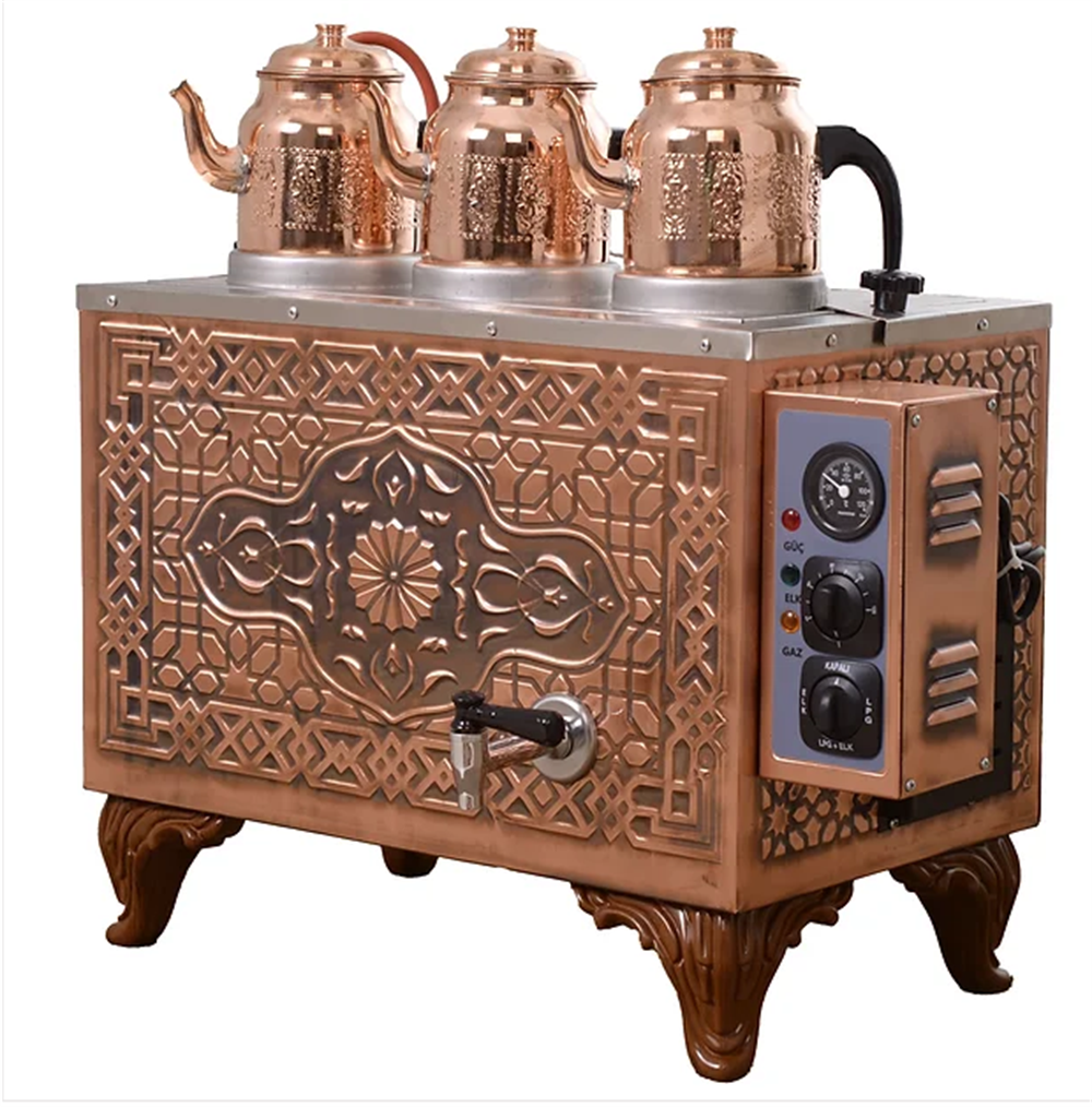 3 Demlikli Bakır Çay Kazanı (Elektrikli)