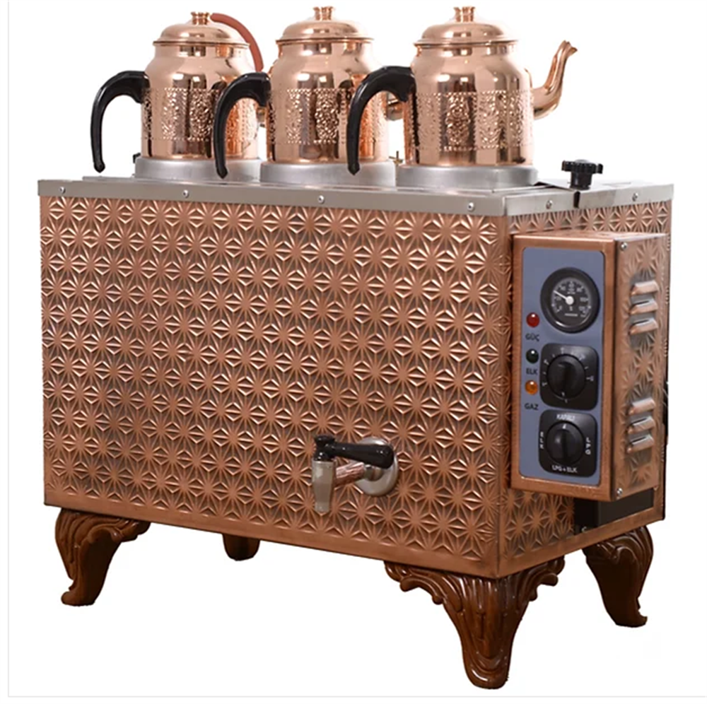 3 Demlikli Bakır Çay Kazanı (Elektrikli)