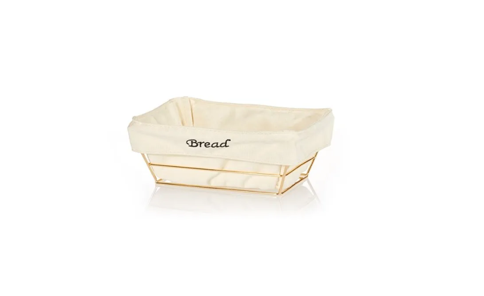 Biradlı Beyaz Bezli Kare Ekmek Sepeti Altın Telli 22x22x9 cm-GIDA SERVİS EKİPMANLARI - Demasan
