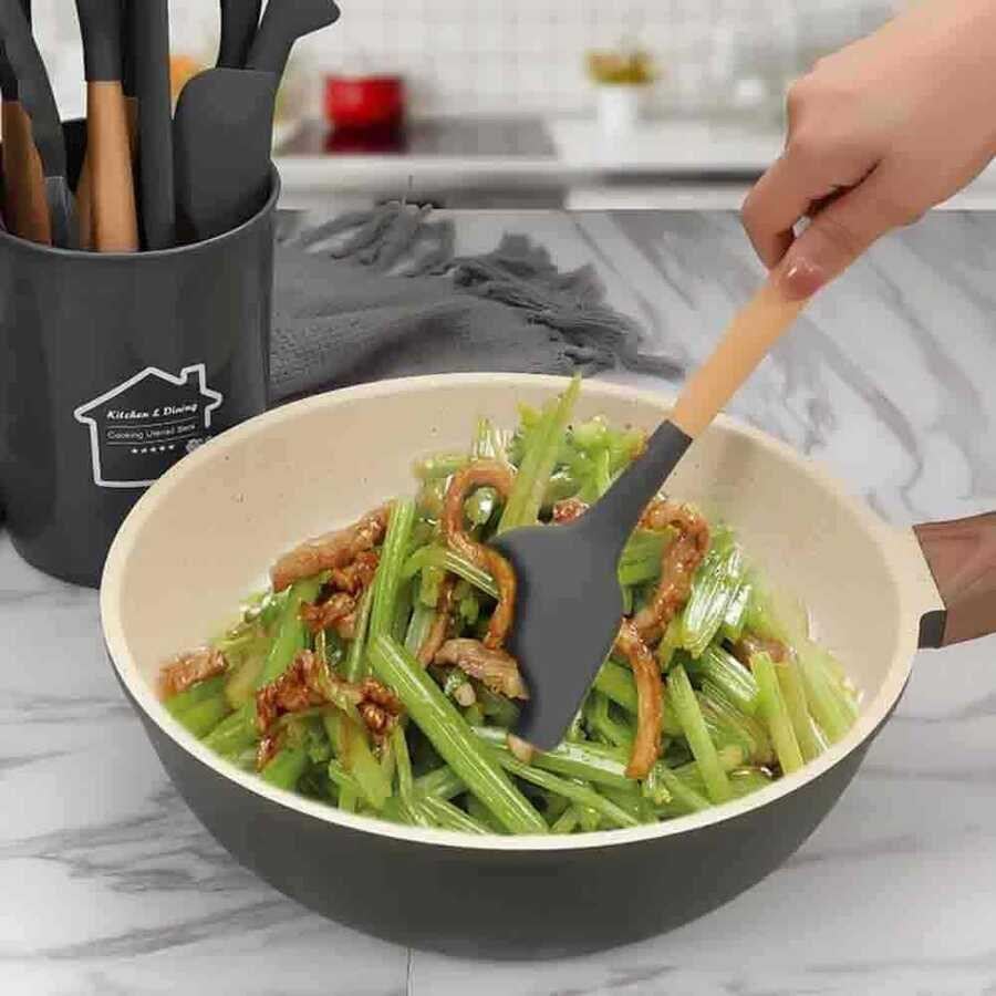 Epinox Silikon Servis Spatulası Ahşap Sap (ASP-12)-Pastacılık Sarf ve El Aletleri - Demasan
