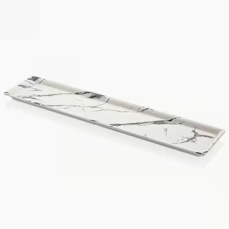 Gastro Boutique Mayamar Beyaz Mermer Dikdörtgen Platter 60x13,5 cm-Sunum Tabakları ve Kaseler - Demasan
