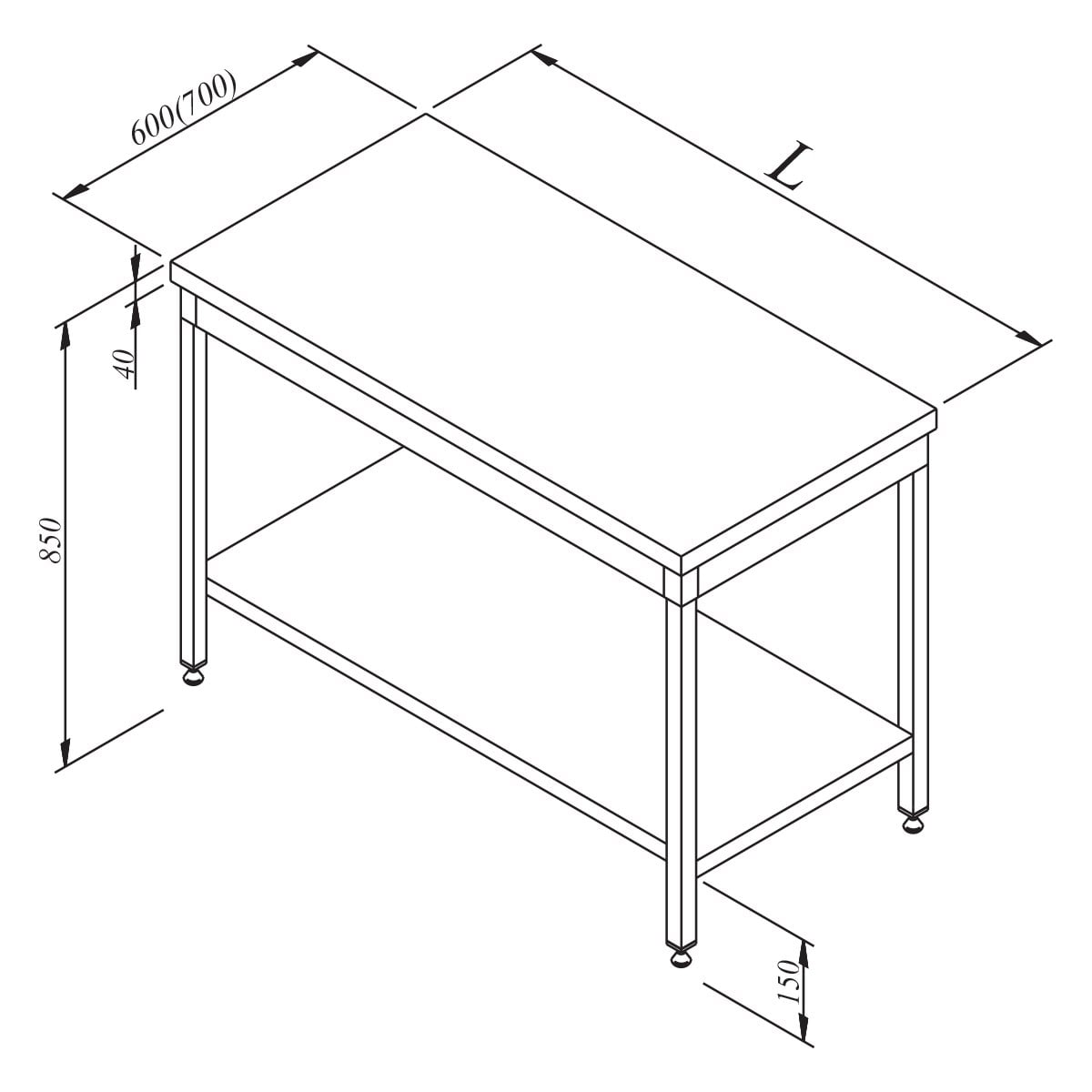Öztiryakiler Çal Tezg Taban Rafsız Sırtsız 120x60-Work Table / Lower Shelf - Demasan
