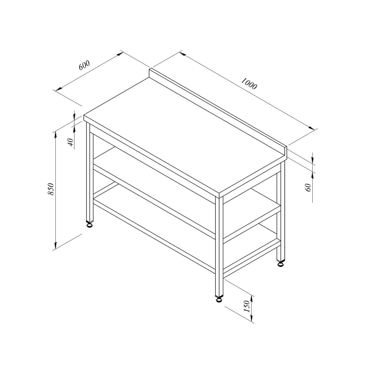 Öztiryakiler Çalışma Tezgah Ara Raflı Sırtlı 100x60-Standard Work Table - Demasan
