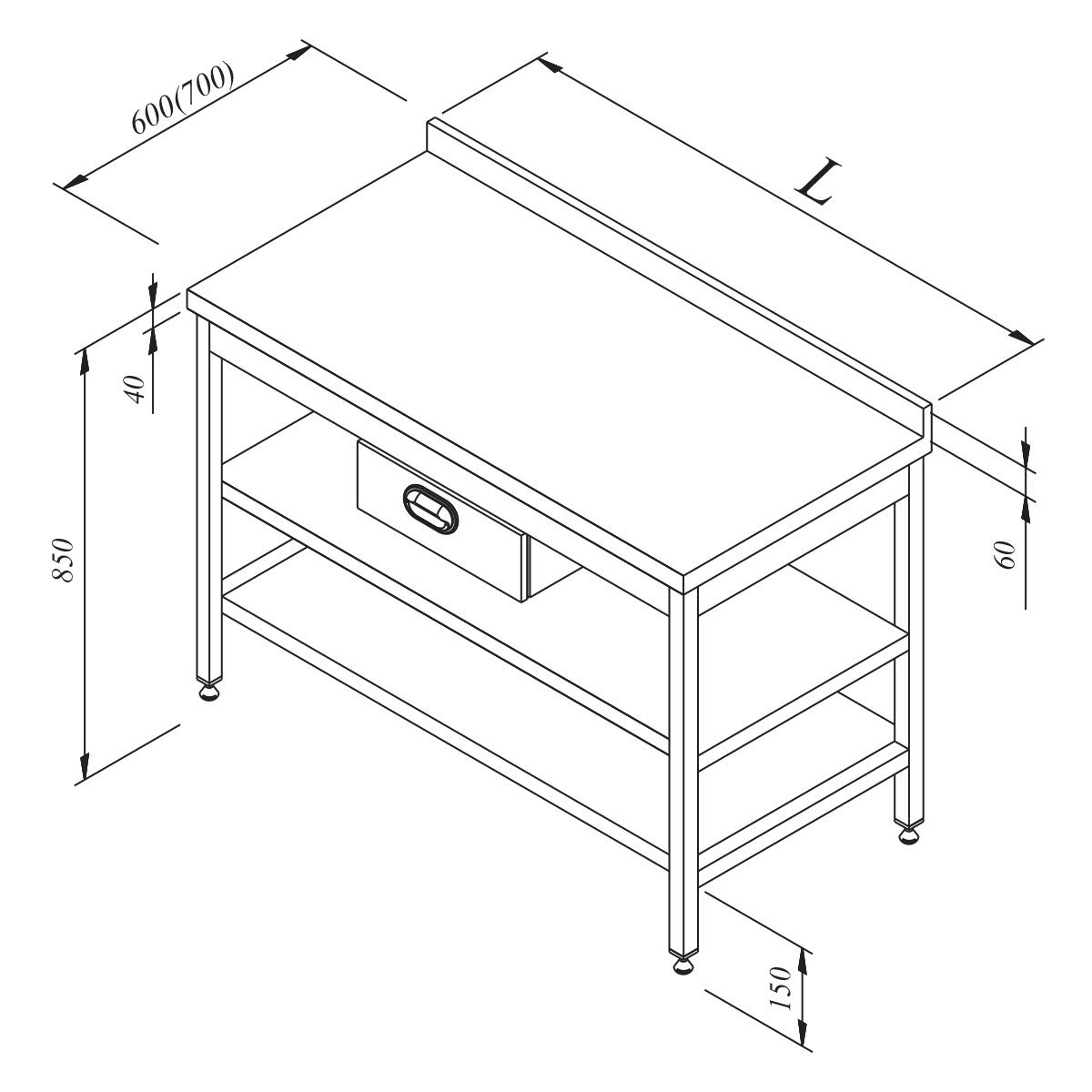 Öztiryakiler Çalışma Tezgah Ara Raflı Tek Çekmeceli Sırtlı 120x70-Standard Work Table - Demasan
