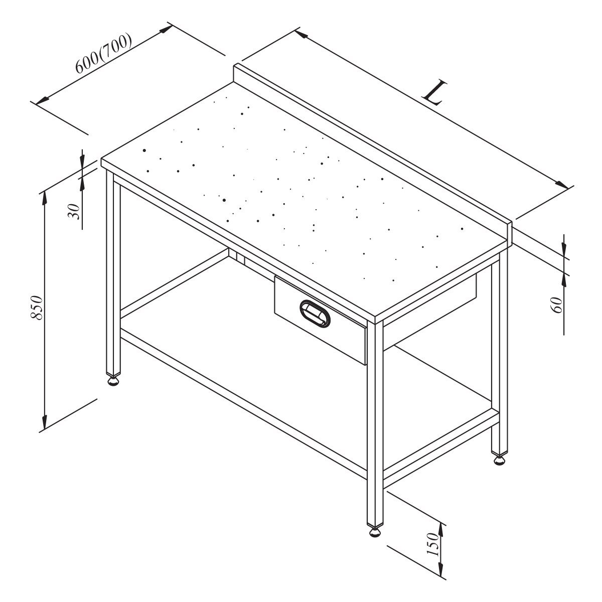 Öztiryakiler Çalışma Tezgah Mermer Tablalı Taban Raflı Tek Çekmeceli 120x80-Standard Work Table - Demasan
