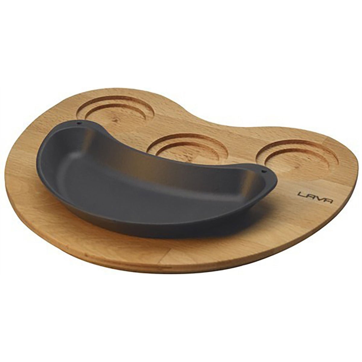 Öztiryakiler Lava Fajita Tavası ve Ahşap Altlığı, böbrek şekilli. Ölçü 10x20cm. (Bu ürüne sos kapları dahil değildir) Lv Eco Ft 1020 T12 K4-TENCERELER - Demasan

