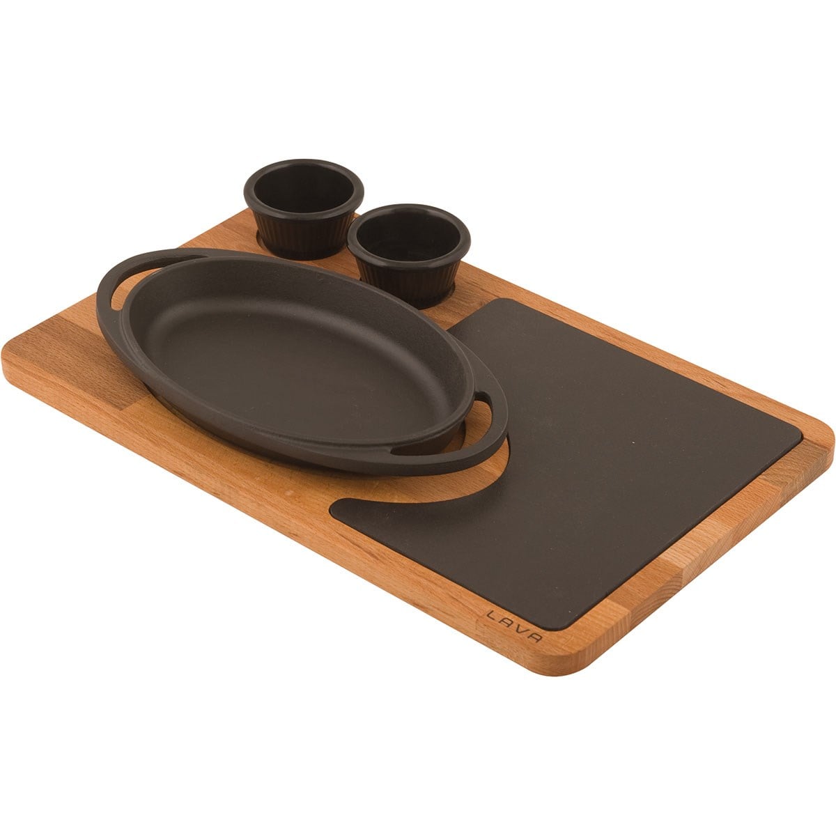 Öztiryakiler Lava Oval Kulplu Tava, Ahşap ve Döküm Demir Servis plakası. Ölçü 21x14cm.(Bu ürüne sos kapları dahil değildir) Lv Eco O Tv 2114 K444 Pr-TENCERELER - Demasan
