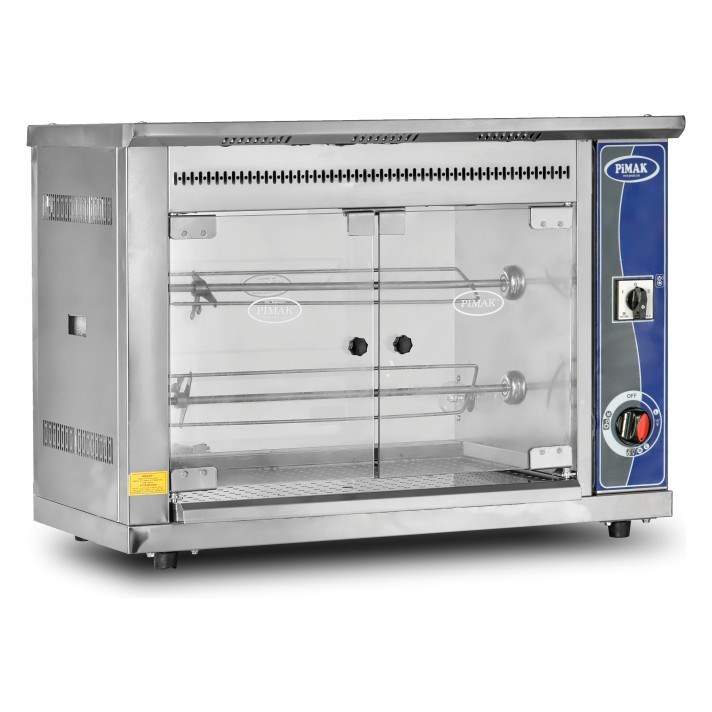 Pimak M001-E Elektrikli Set Üstü Piliç Çevirme Makinesi, 2 Şiş / 6 Piliç, 72x50x65 cm-PİLİÇ ÇEVİRME MAKİNALARI - Demasan
