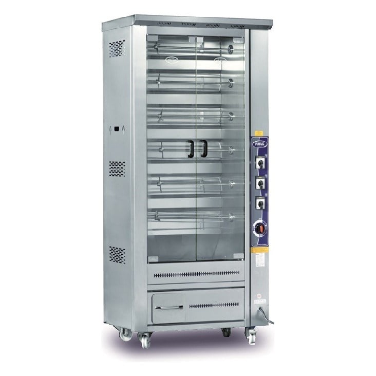 Pimak M010-DE Elektrikli Dik Tip Piliç Çevirme Makinesi, 6 Şiş / 24 Piliç, 90x60x190 cm-PİLİÇ ÇEVİRME MAKİNALARI - Demasan

