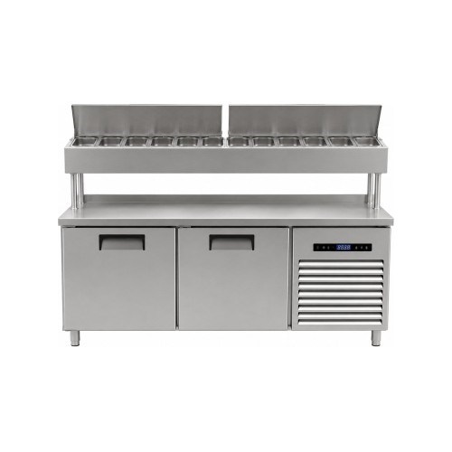 Portabianco SBB-2N70-E Yükseltilmiş Make-Up Buzdolabı, 2 Kapılı, 8 x GN 1/4-PİZZA ve SALATA HAZIRLIK DOLAPLARI - Demasan
