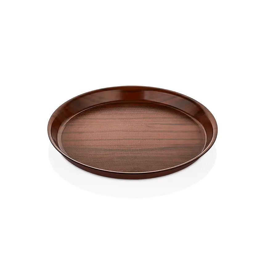 Thermoset Lamine Kaymaz Derin Yuvarlak Tepsi Ceviz Ø 36 cm-Kırılmaz Sürahi ve Tepsiler - Demasan

