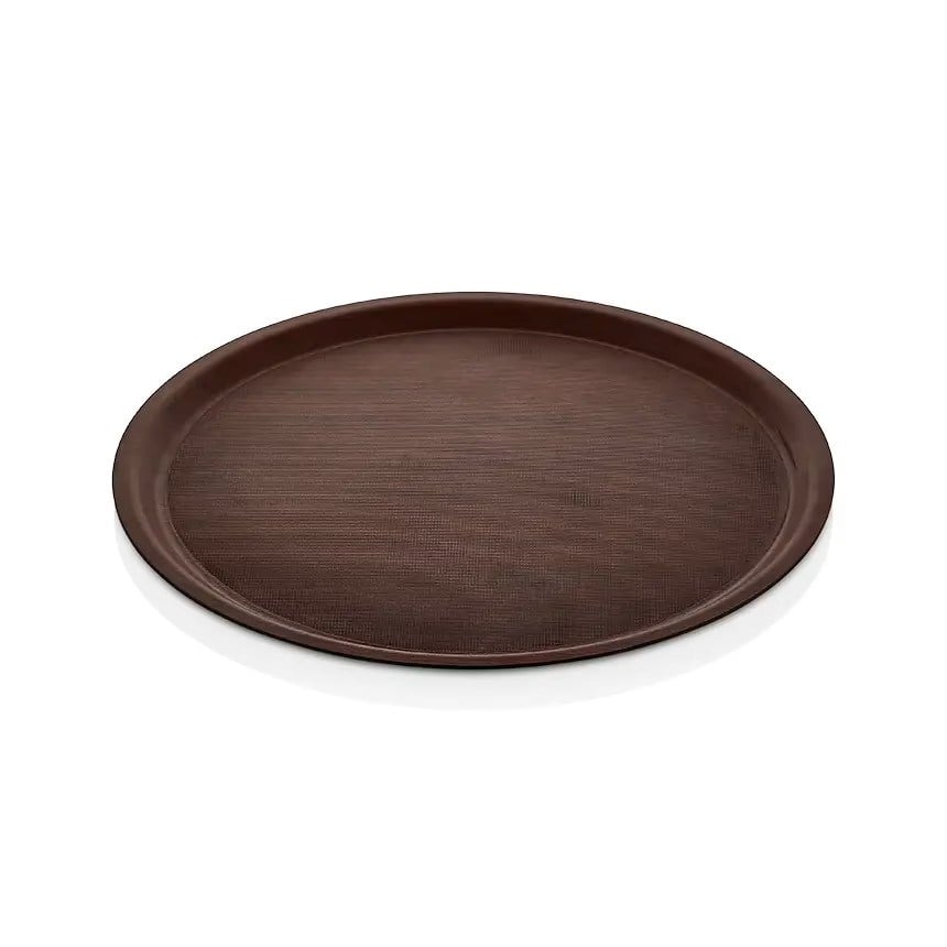 Thermoset Lamine Kaymaz Yuvarlak Tepsi Ceviz Ø 43 cm-Kırılmaz Sürahi ve Tepsiler - Demasan

