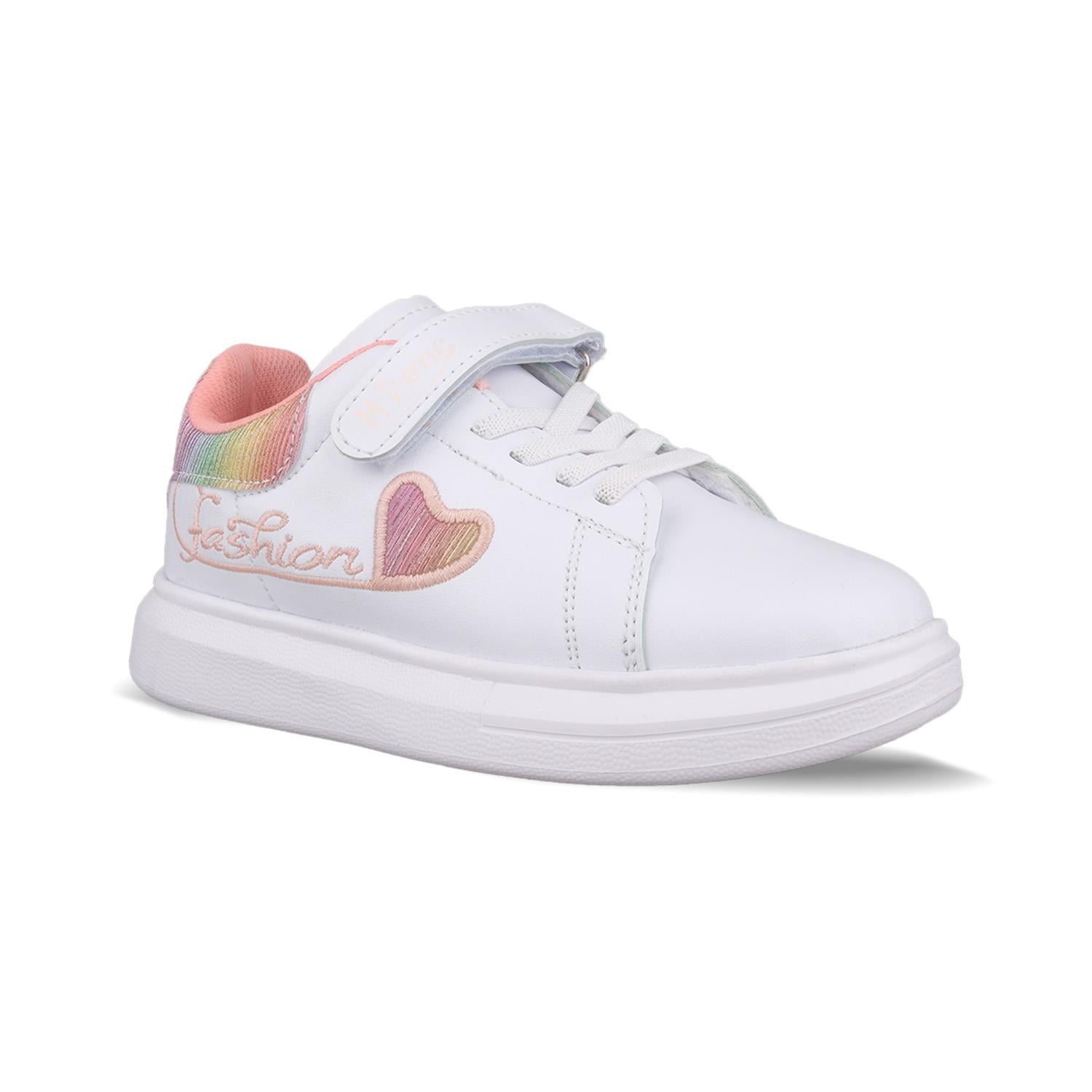 Büyük Kız Çocuk Bağcıklı / Velcro Beyaz Sneaker