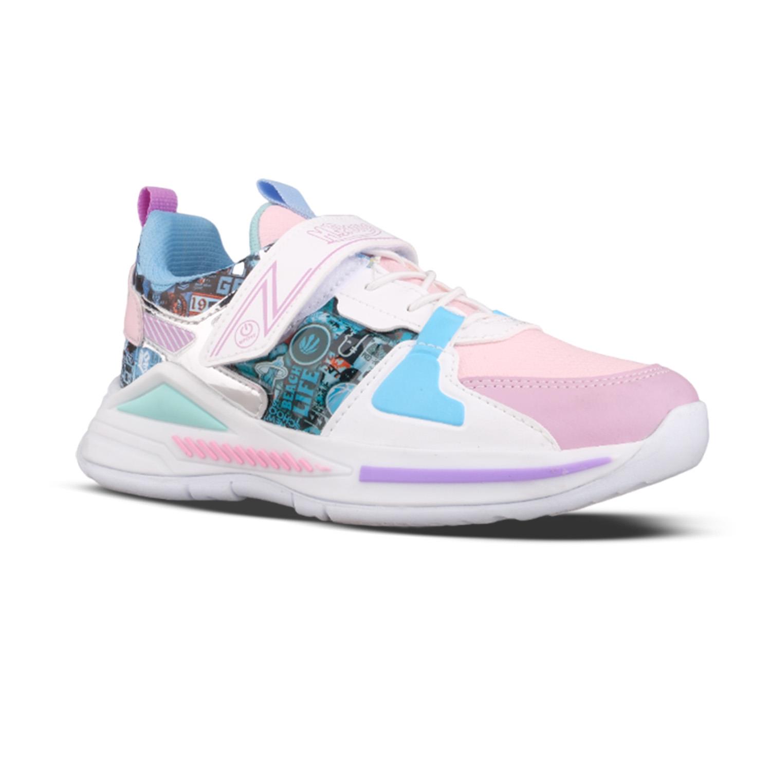 Büyük Kız Çocuk Bağcıklı / Velcro Beyaz-Mor Sneaker