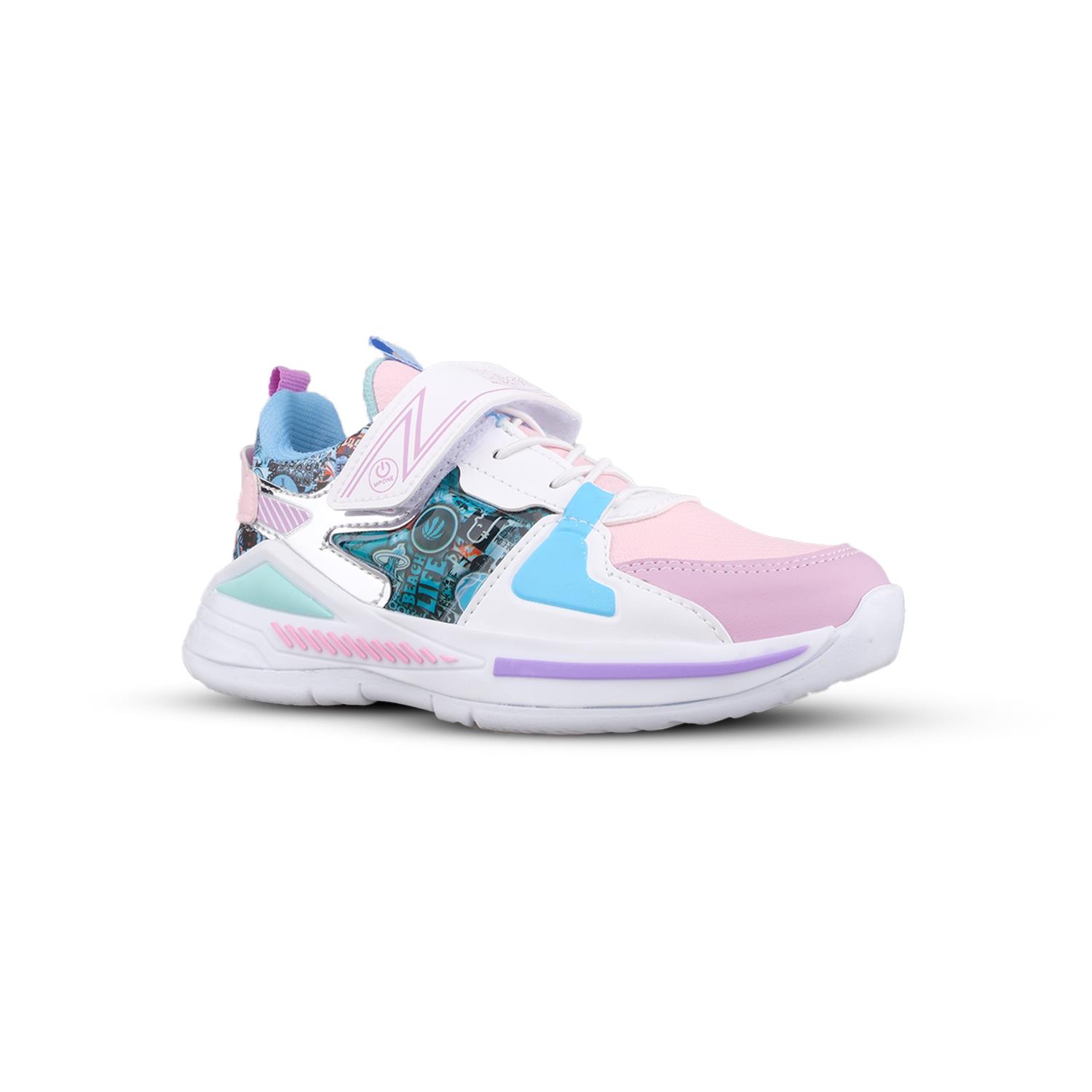 Büyük Kız Çocuk Bağcıklı / Velcro Beyaz-Mor Sneaker