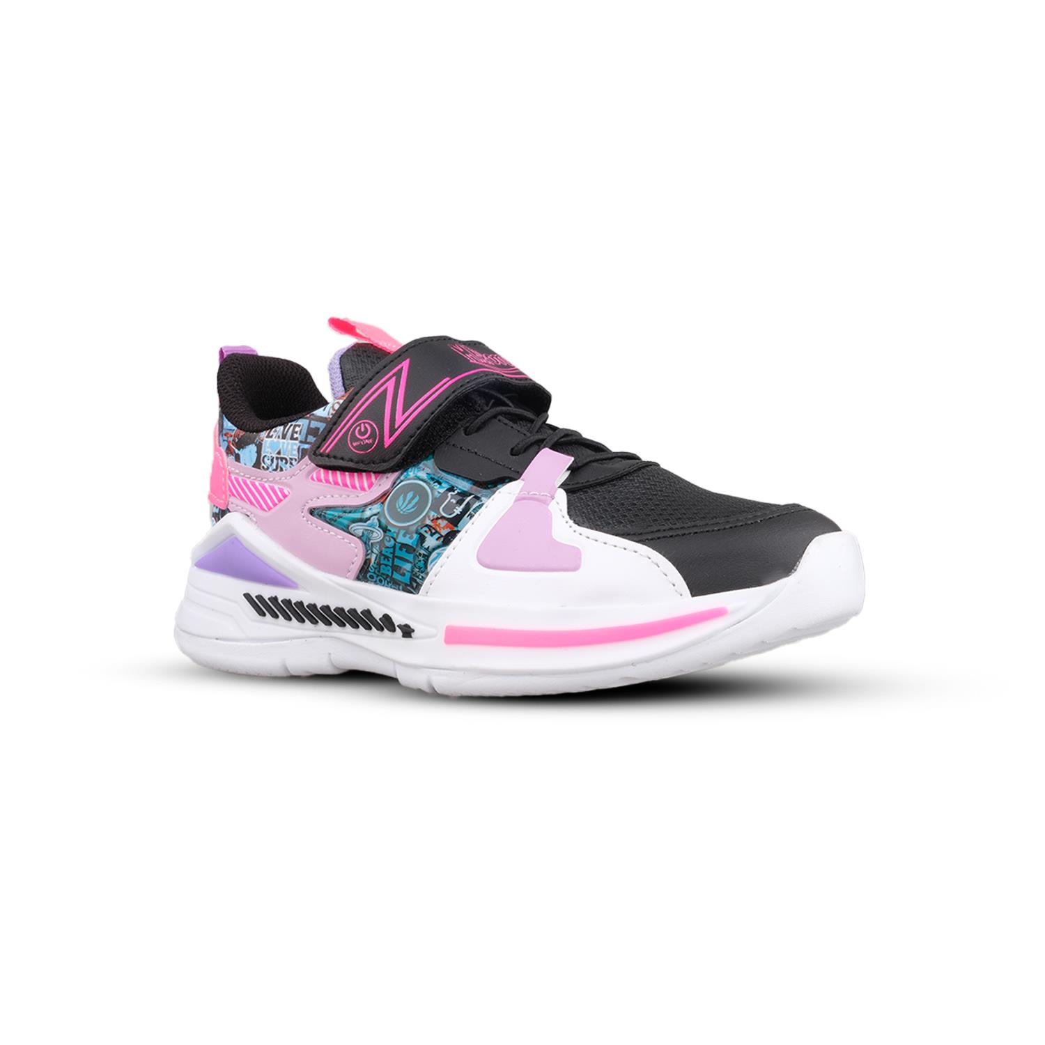 Büyük Kız Çocuk Bağcıklı / Velcro Siyah-Mor Sneaker