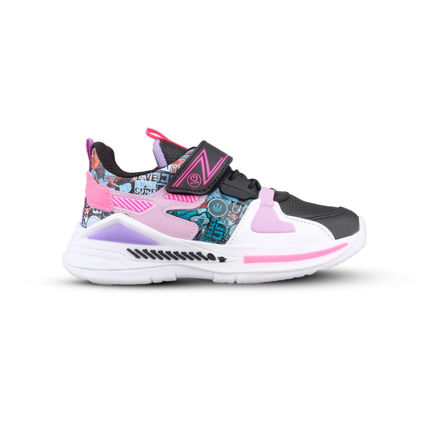 Büyük Kız Çocuk Bağcıklı / Velcro Siyah-Mor Sneaker