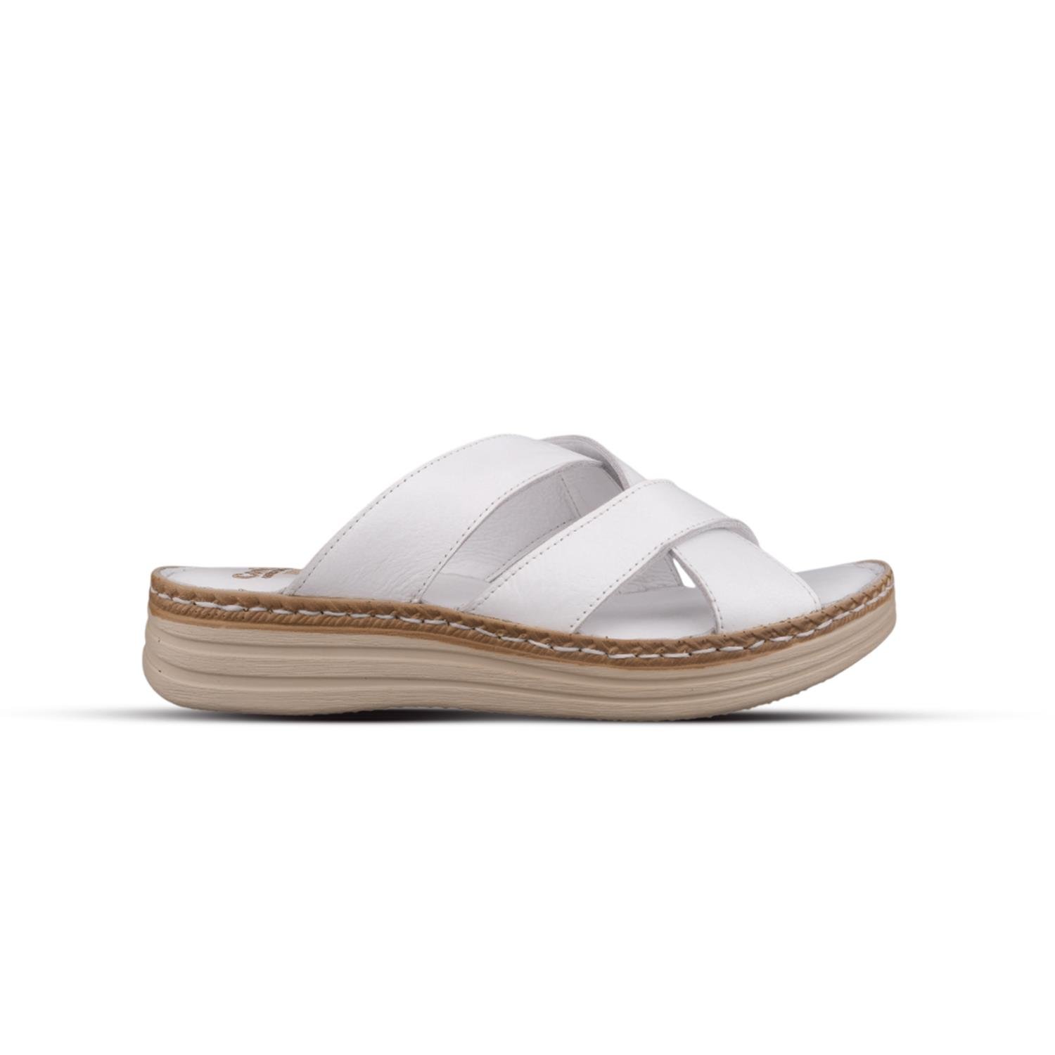 Günlük Terlik - Beyaz, Deri