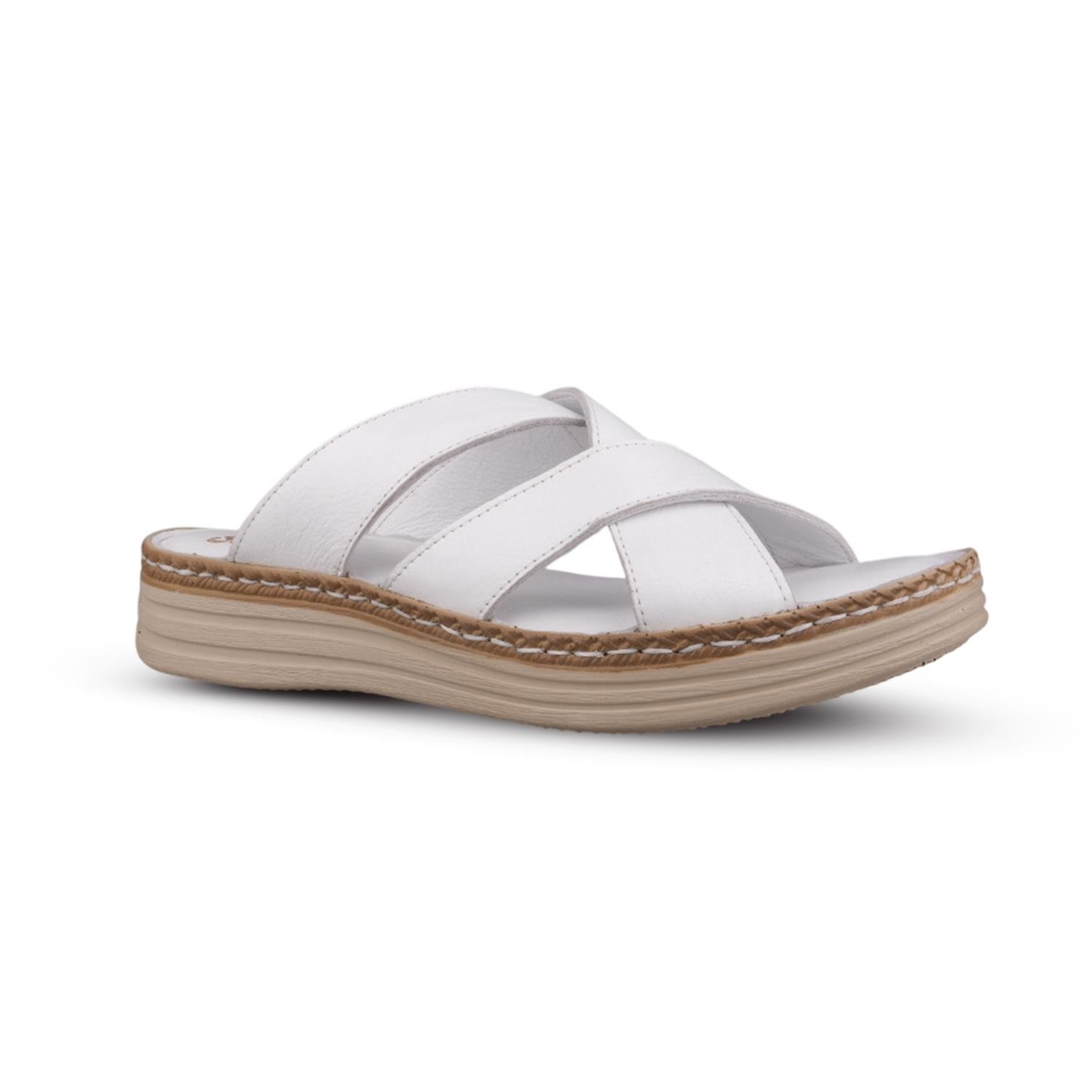 Günlük Terlik - Beyaz, Deri