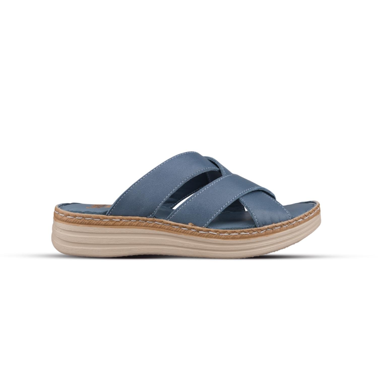 Günlük Terlik - Mavi, Deri