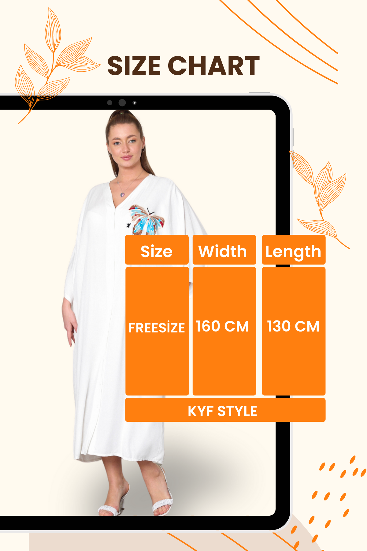 Beyaz V Yaka Göğsü Kelebek Nakışlı Cepli Oversize Uzun Gömlek Elbise