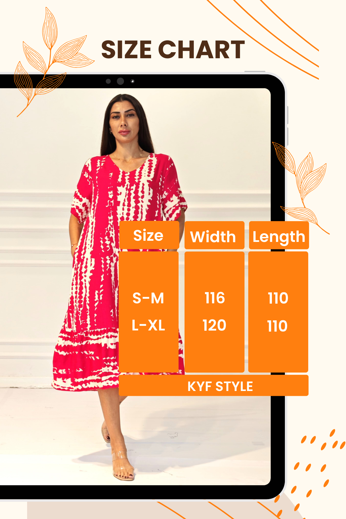 Fuşya Desenli V Yaka Cepli Etekleri Fırıfırlı Midi Elbise