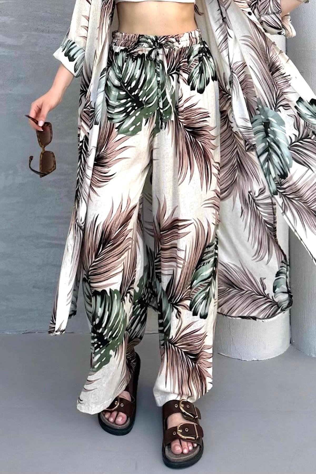 Haki Desenli Cepli Beli Lastikli Gömlek Pantolon Kaftan Takım