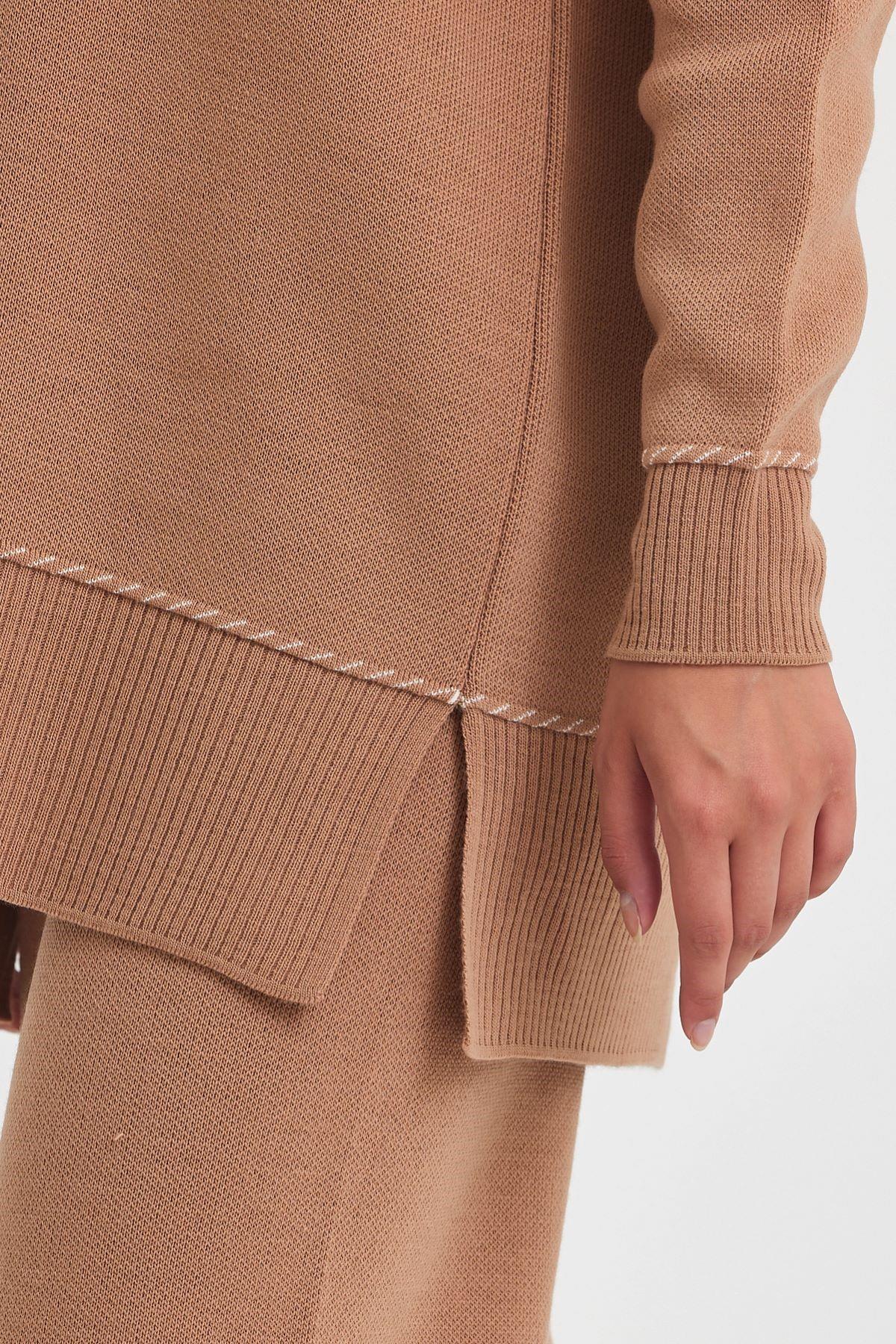 Kahverengi Bisiklet Yaka Tunik Pantolon Triko Alt Üst Takım