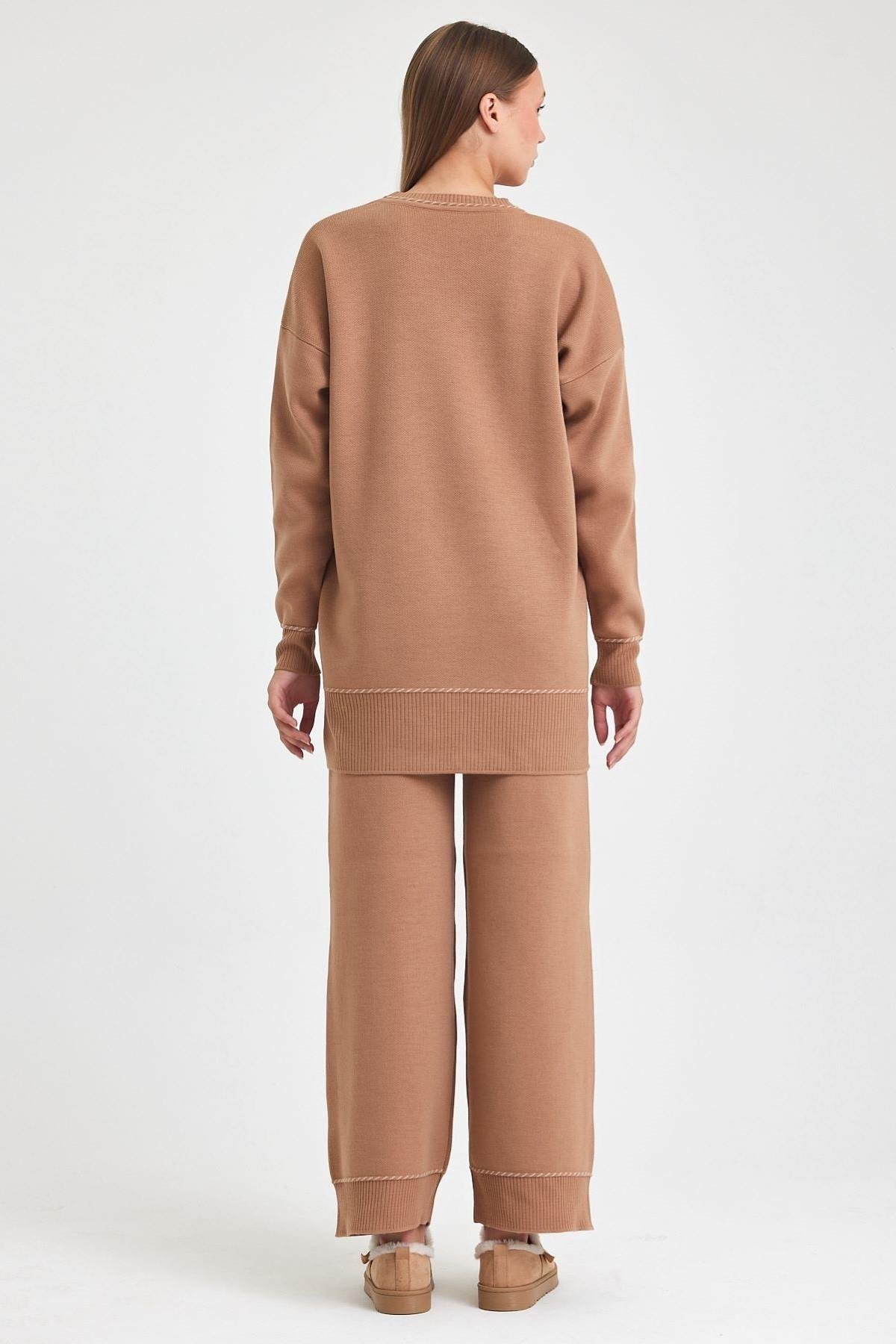 Kahverengi Bisiklet Yaka Tunik Pantolon Triko Alt Üst Takım