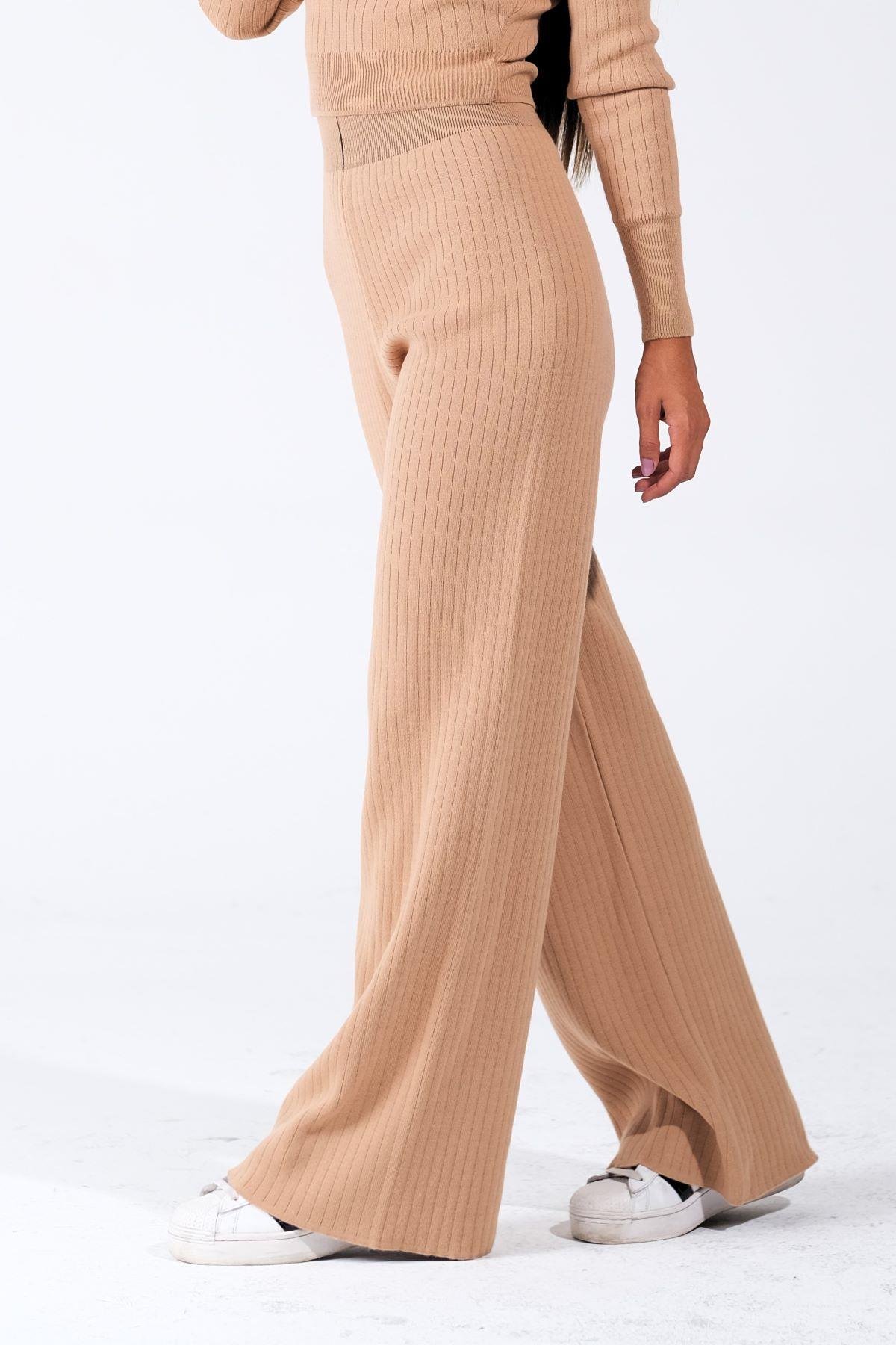 Kahverengi Bisiklet Yaka Tunik Pantolon İkili Triko Alt Üst Takım