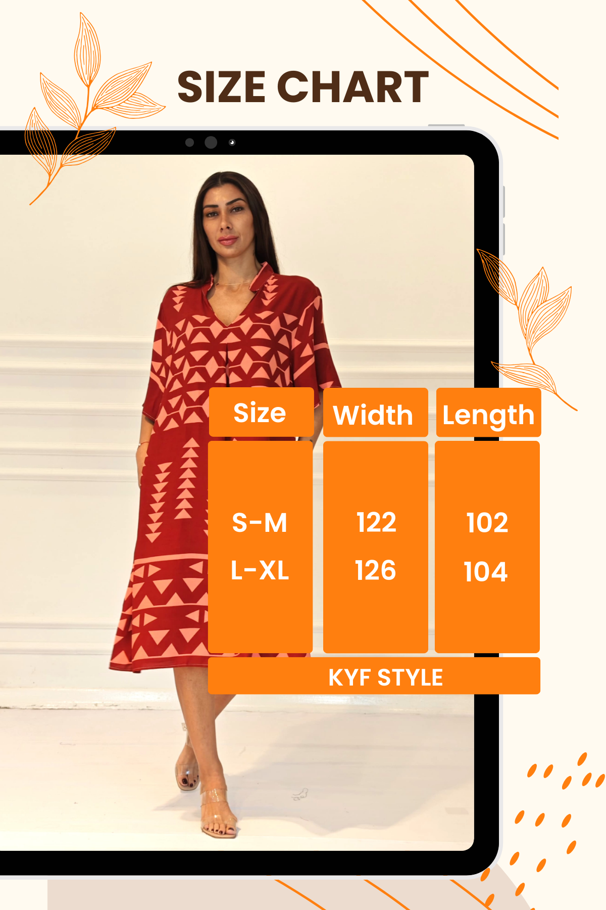 Kiremit Rengi V Yaka Desenli Cepli Midi Elbise