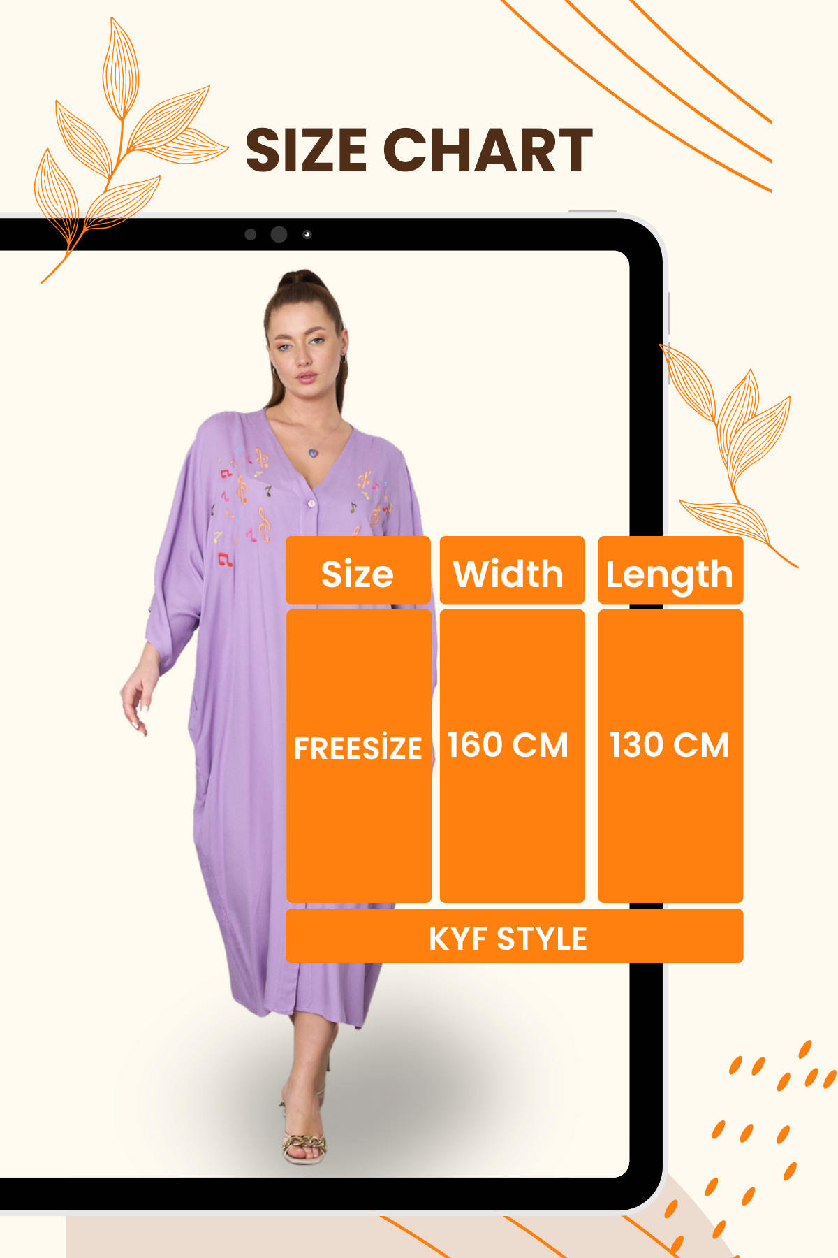 Lila V Yaka Önü Nota Nakışlı Cepli Oversize Uzun Gömlek Elbise