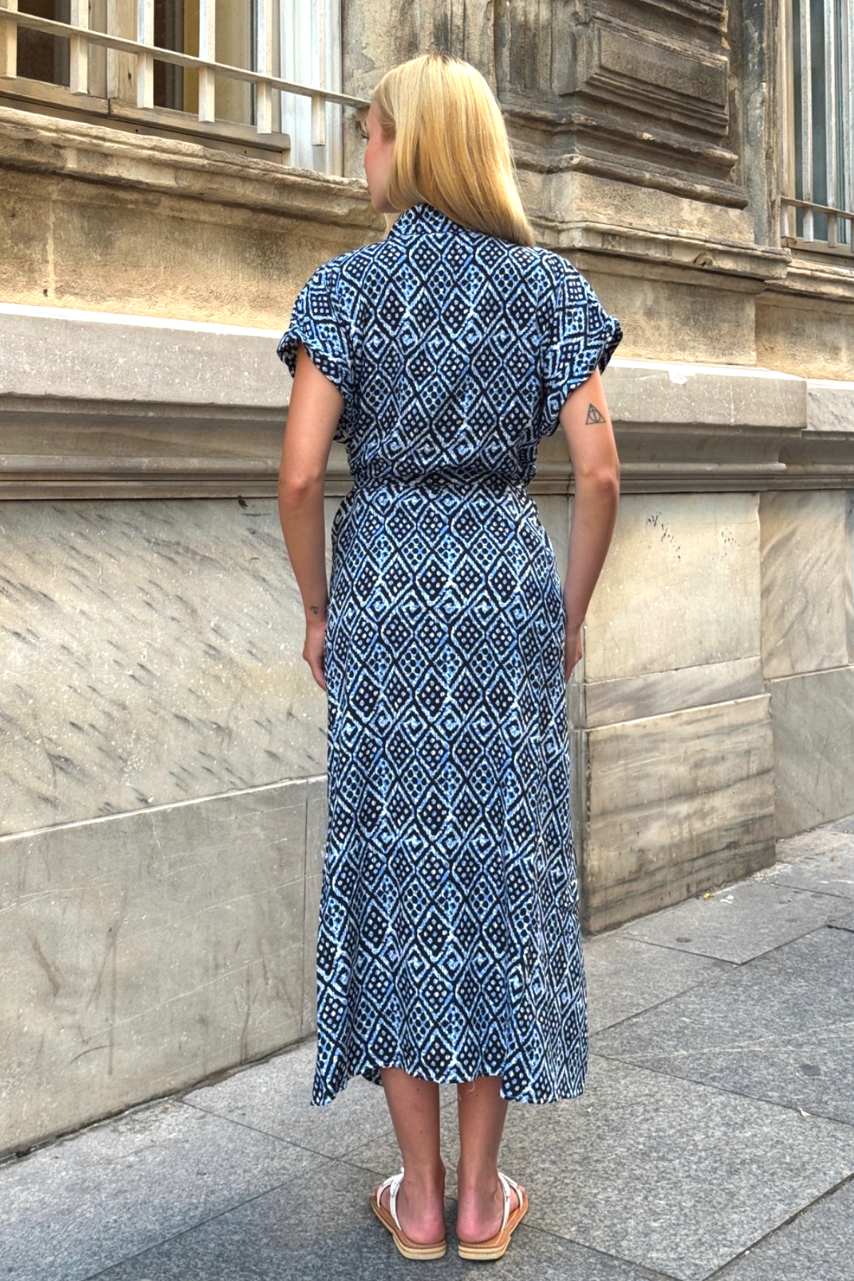 Mavi Gömlek Yaka Kemerli Cepli Uzun Gömlek Elbise