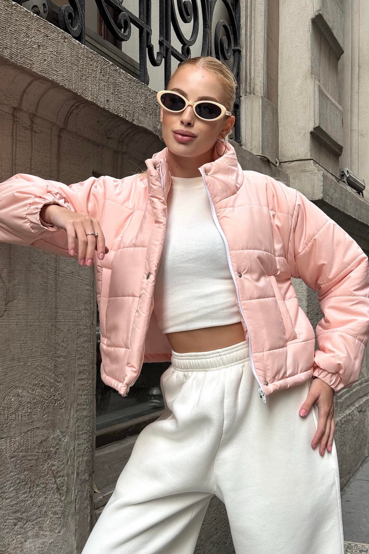 معطف قصير قابل للنفخ أسود بياقة قصيرة قابلة للنفخ مع سحاب بياقة قصيرة مع سحاب قفل قفل المفاجئة