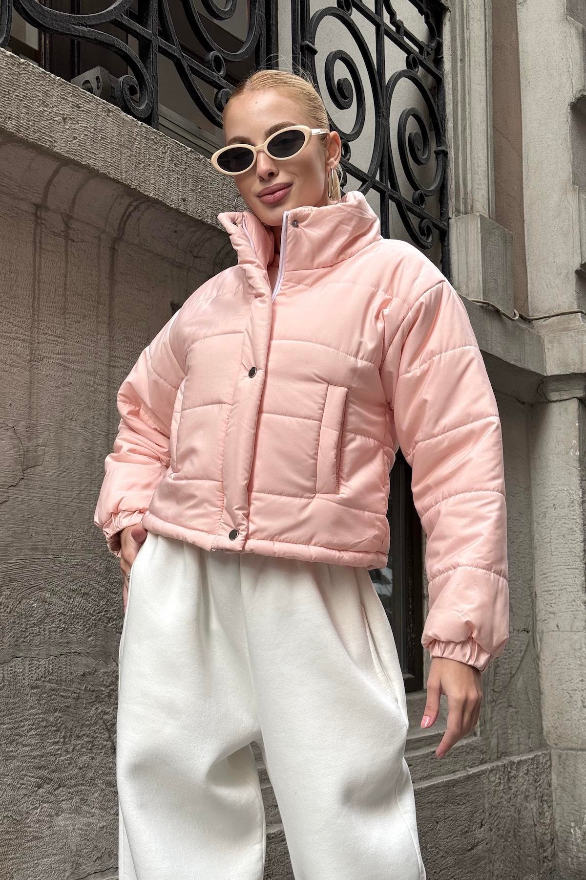 معطف قصير قابل للنفخ أسود بياقة قصيرة قابلة للنفخ مع سحاب بياقة قصيرة مع سحاب قفل قفل المفاجئة