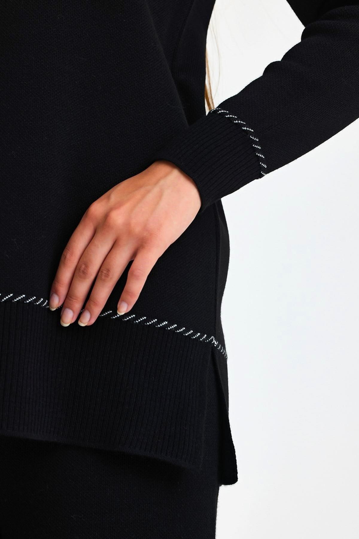 Siyah Bisiklet Yaka Tunik Pantolon Triko Alt Üst Takım