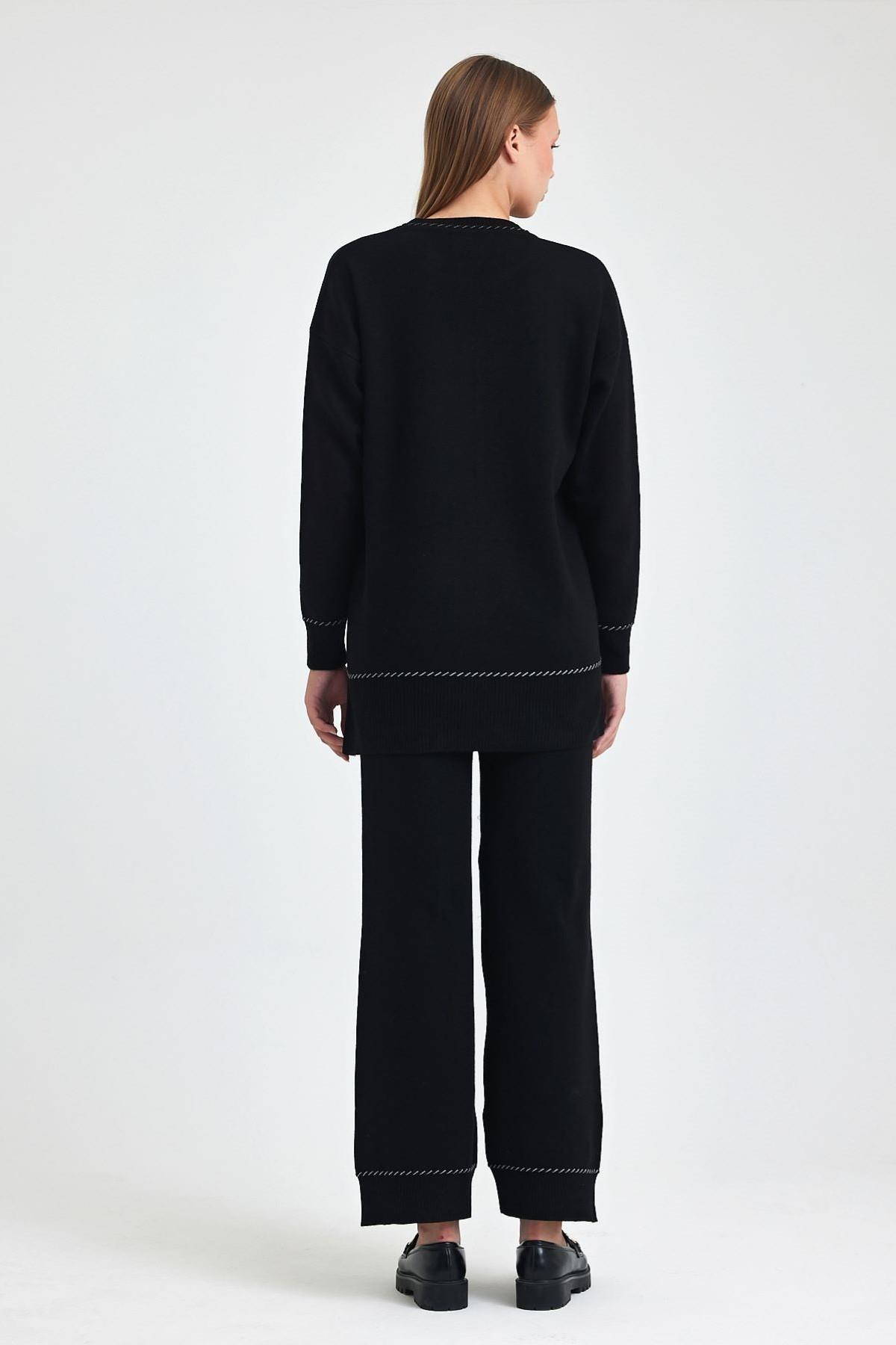 Siyah Bisiklet Yaka Tunik Pantolon Triko Alt Üst Takım