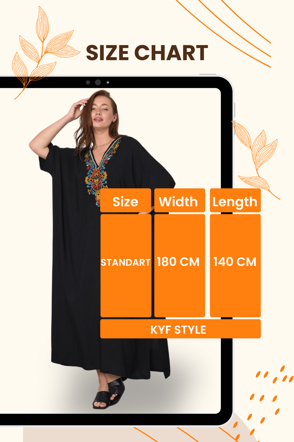 Siyah V Yaka Göğsü Otantik Nakışlı Cepli Oversize Uzun Elbise