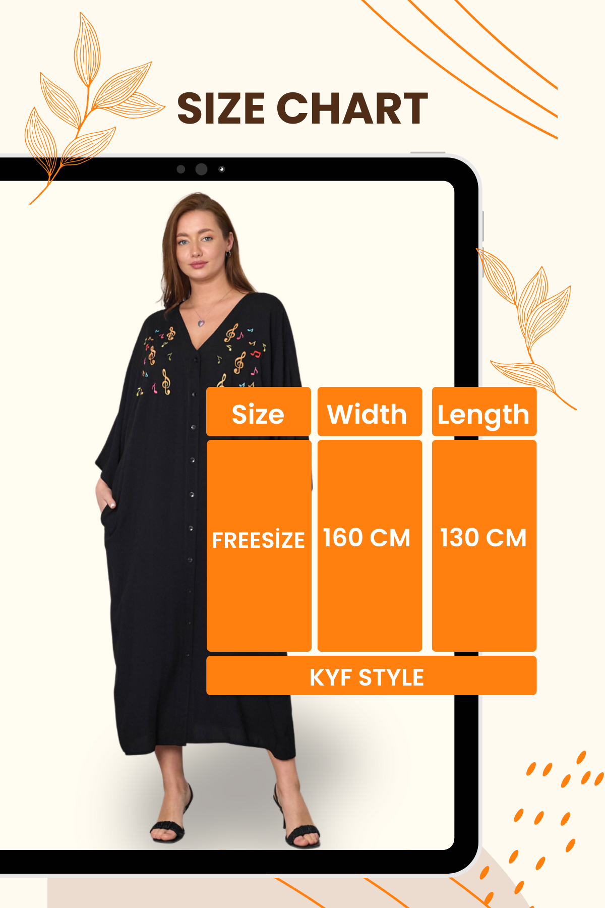 Siyah V Yaka Önü Nota Nakışlı Cepli Oversize Uzun Gömlek Elbise