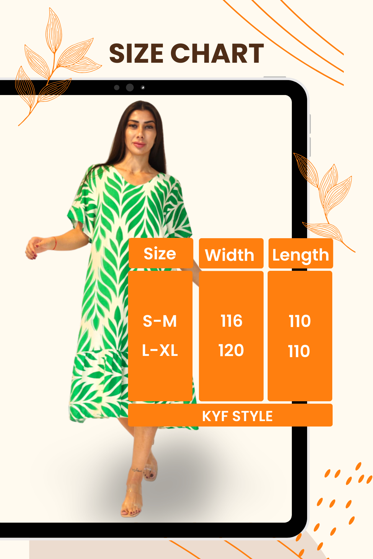 Yeşil Desenli V Yaka Cepli Etekleri Fırıfırlı Midi Elbise