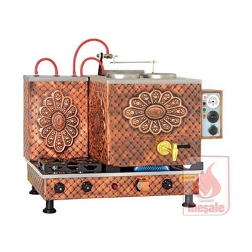 Full Otomatik Çay Makinesi Bakır Kaplamalı 2 Demlikli-Antik Turbo Max Üstü Açılır 