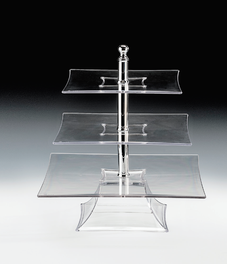 POLYCARBONAT TEPSİLİ 3  KATLI TEŞHİR STANDI(25-30-35 CM ) ŞEFFAF