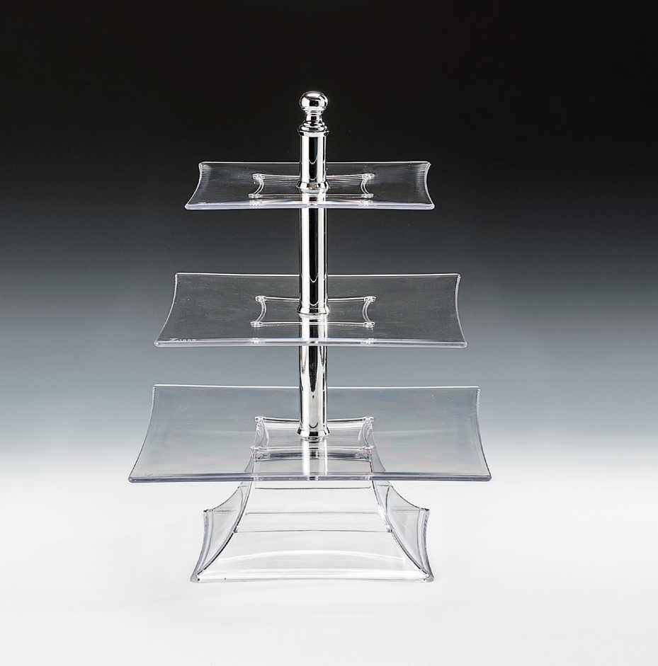 POLYCARBONAT TEPSİLİ 3  KATLI TEŞHİR STANDI(20-25-30 CM ) ŞEFFAF