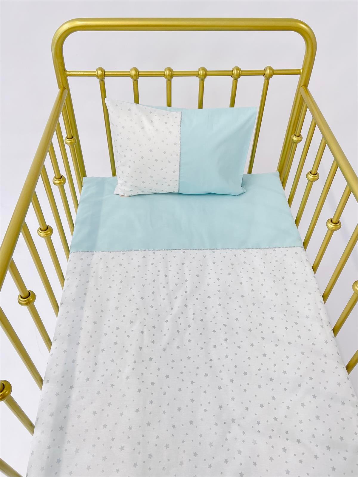 Gümüş yıldızlar Mint Nevresim Takımı | Nevresim Takımı Fiyatları - zeynebeli.com