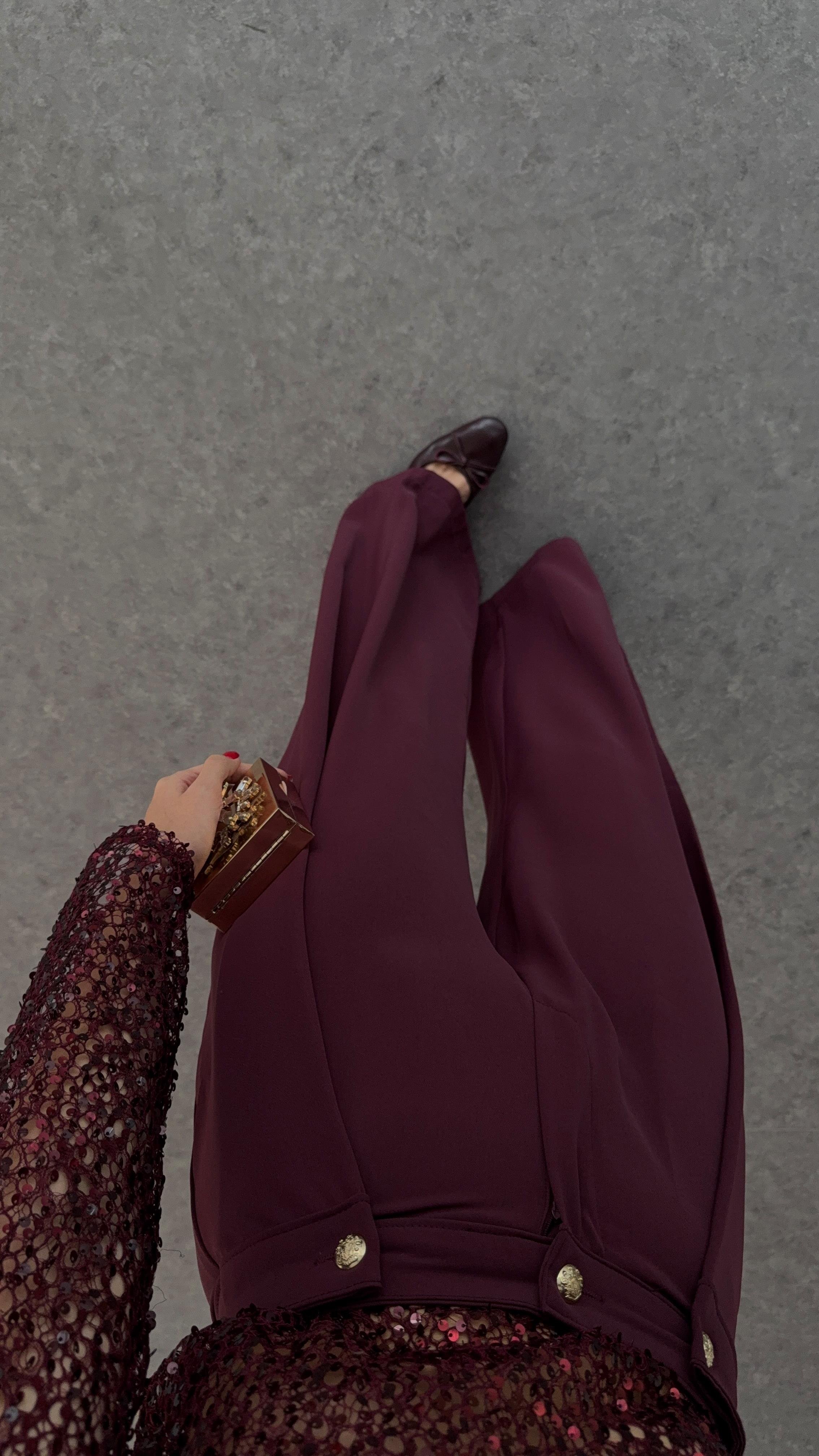 3 Düğmeli Mürdüm Pantolon